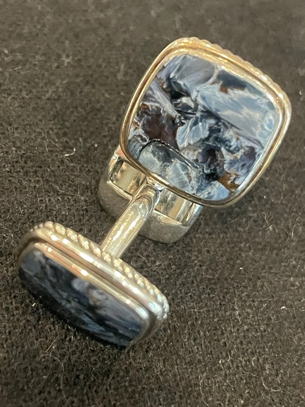 David Yurman Sterling Silver Pietersite Exotic Stone Cufflinks 18mm